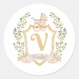 Baby Carriage Monogram V | Neutraal Ronde Sticker