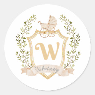 Baby Carriage Monogram W Neutraal Ronde Sticker