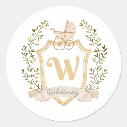Baby Carriage Monogram W | Neutraal Ronde Sticker (Voorkant)