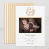 Baby Carriage Monogram W | Neutrale geboorte Aankondiging (Voorkant / Achterkant)
