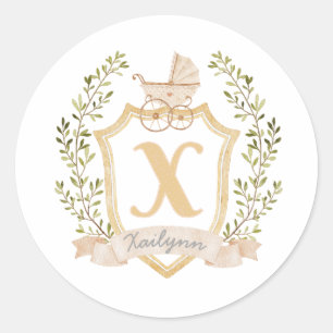 Baby Carriage Monogram X Neutraal Ronde Sticker
