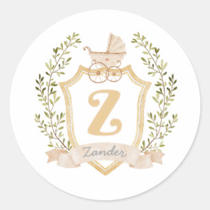 Baby Carriage Monogram Z Neutraal Ronde Sticker
