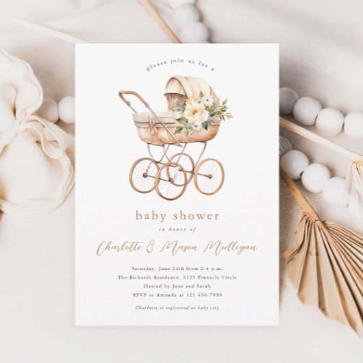  Baby Carriage Neutral Couples Baby shower Kaart