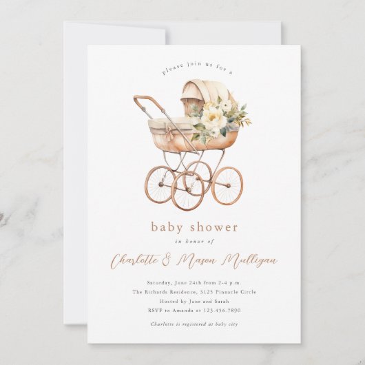  Baby Carriage Neutral Couples Baby shower Kaart (Voorkant)