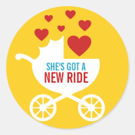 Baby Carriage New Ride Shower Gift Ronde Sticker