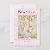 Baby Carriage Roze en Wit Uitnodiging (Voorkant)