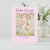  Baby Carriage Roze en Wit Uitnodiging (Staand voorkant)