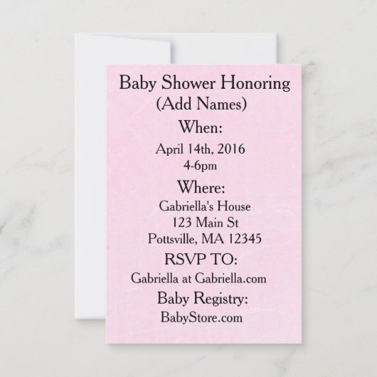  Baby Carriage Roze en Wit Uitnodiging (Achterkant)