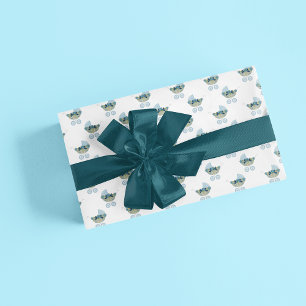Baby Carriage Schattige Blauw Bloempatroon Cadeaupapier