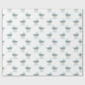 Baby Carriage Schattige Blauw Bloempatroon Cadeaupapier (Vlak)