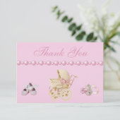 Baby Carriage, Shoes, Pacifier, Pearls Hartelijk d Bedankkaart (Staand voorkant)