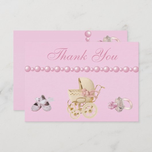 Baby Carriage, Shoes, Pacifier, Pearls Hartelijk d Bedankkaart (Voorkant / Achterkant)