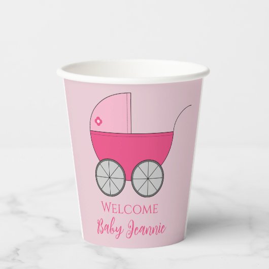 Baby Carriage Shower Party papieren bekers (Voorkant)