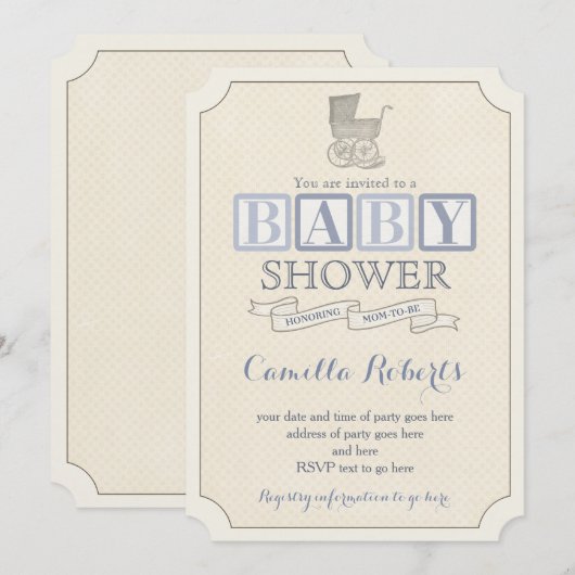  Baby-carriage Shower-uitnodigingen voor jongen Kaart (Voorkant / Achterkant)