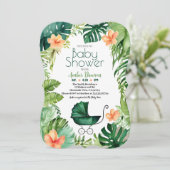  Baby Carriage Tropical Foliage Baby shower Kaart (Staand voorkant)