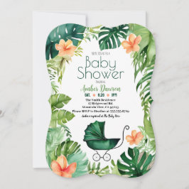  Baby Carriage Tropical Foliage Baby shower Kaart