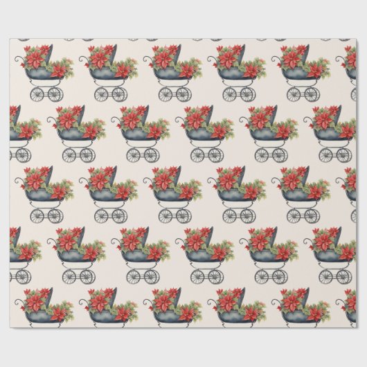 Baby Carriage Xmas Floral Christmas Cadeaupapier (Vlak)