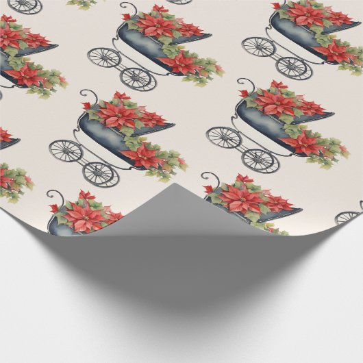 Baby Carriage Xmas Floral Christmas Cadeaupapier (Hoek)