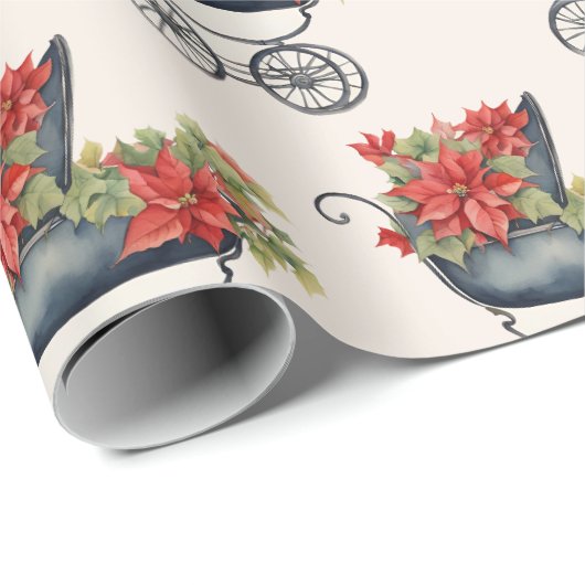 Baby Carriage Xmas Floral Christmas Cadeaupapier (Rol Hoek)