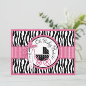 Baby Carriage, Zebra Print & Hot Pink Baby shower Kaart (Staand voorkant)