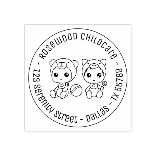 Baby Cat Beer Daycare Chilcare Round Address 2 Rubberstempel (Afrduk)