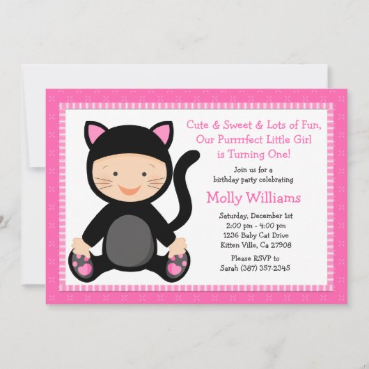 Baby Cat Birthday Party Invitation Kaart (Voorkant)