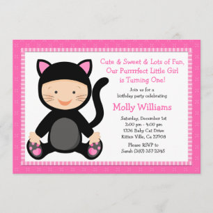 Baby Cat Birthday Party Invitation Kaart