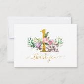 Baby Cat en Flowers 1e verjaardag Dank u Bedankkaart (Voorkant)