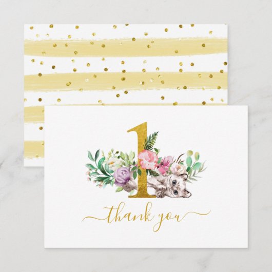 Baby Cat en Flowers 1e verjaardag Dank u Bedankkaart (Voorkant / Achterkant)