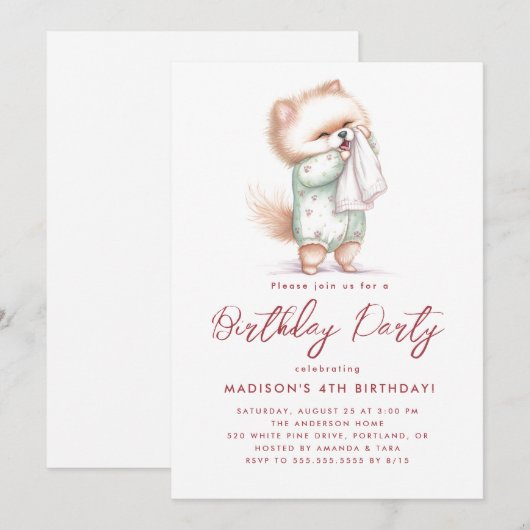 Baby Cat in pyjama verjaardagsfeestje Kaart (Voorkant / Achterkant)