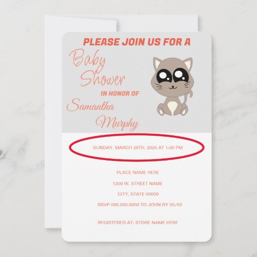 Baby Cat | Uitnodiging voor Baby shower (Voorkant)