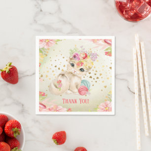 Baby Cat Waterverf Flowers Girl Birthday Servet