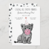 Baby cheetah black and white Birthday Invitation Kaart (Voorkant / Achterkant)