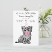 Baby cheetah black and white Birthday Invitation Kaart (Staand voorkant)