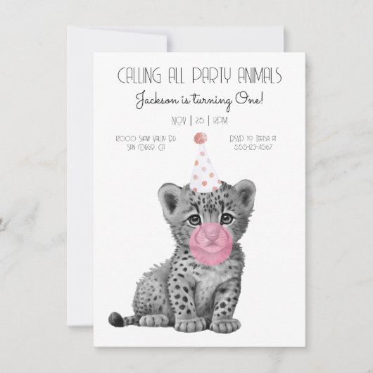 Baby cheetah black and white Birthday Invitation Kaart (Voorkant)