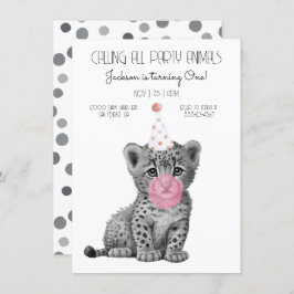 Baby cheetah black and white Birthday Invitation Kaart