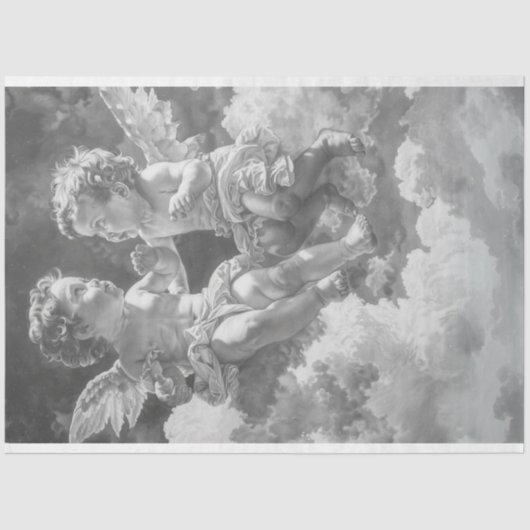 Baby Cherub Angels in Hemels Dialoog Decoupage Tissuepapier (Voorkant)