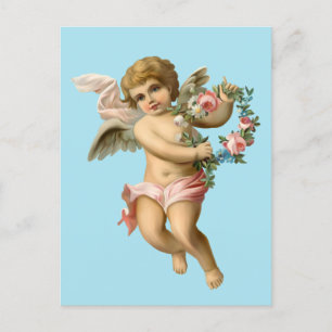  Baby Cherub met bloemen Briefkaart