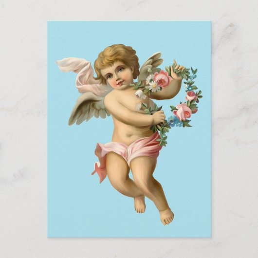  Baby Cherub met bloemen Briefkaart (Voorkant)