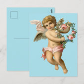  Baby Cherub met bloemen Briefkaart (Voorkant / Achterkant)
