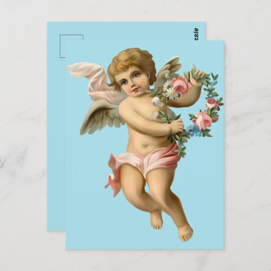  Baby Cherub met bloemen Briefkaart (Voorkant / Achterkant)