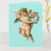 Baby Cherub met bloemen Kaart (Gele Bloem)