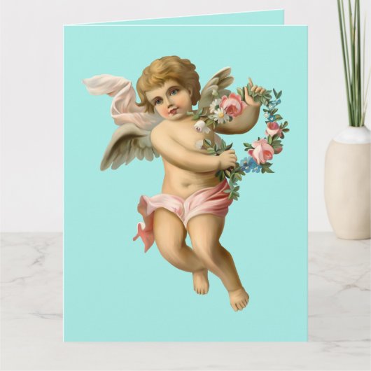 Baby Cherub met bloemen Kaart (Voorkant)