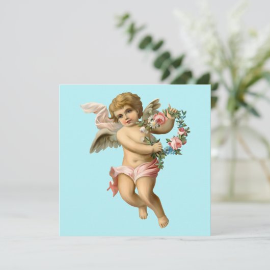  Baby Cherub met bloemen Kaart (Staand voorkant)
