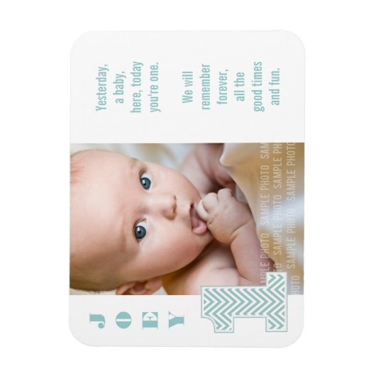 Baby Chevron 1st Birthday Photo Memory Magnet Magneet (Verticaal)