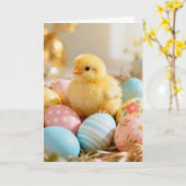 Baby Chick and Easter Eggs Kaart (Gele Bloem)