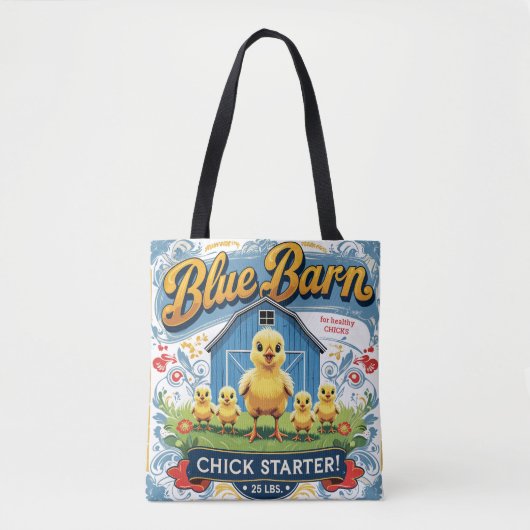 Baby Chick Blue Barn feed Sack Tote Bag (Voorkant)