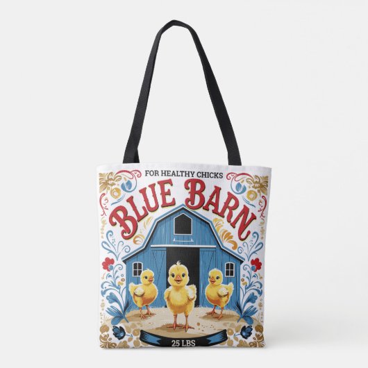 Baby Chick Blue Barn feed Sack Tote Bag (Achterkant)