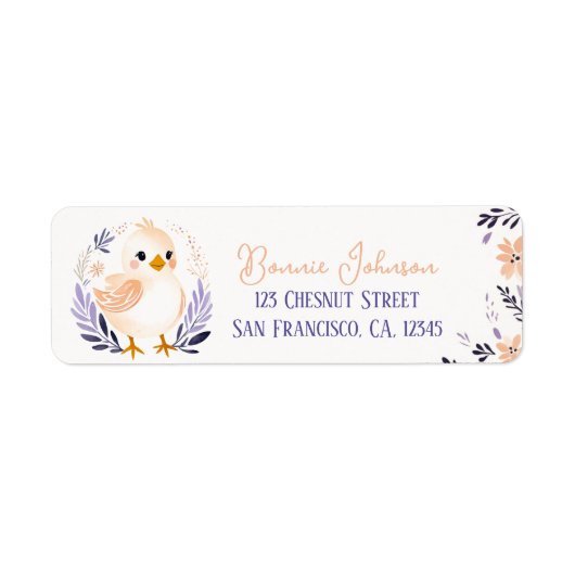 Baby Chick Boho Perzik Lavendel Floral Design - Etiket (Voorkant)