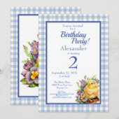 Baby Chick Boys Blauw Verjaardagsfeest Kaart (Voorkant / Achterkant)